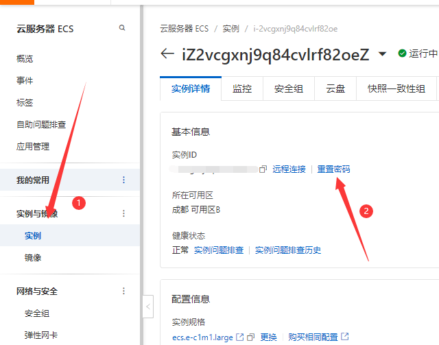 重置实例密码